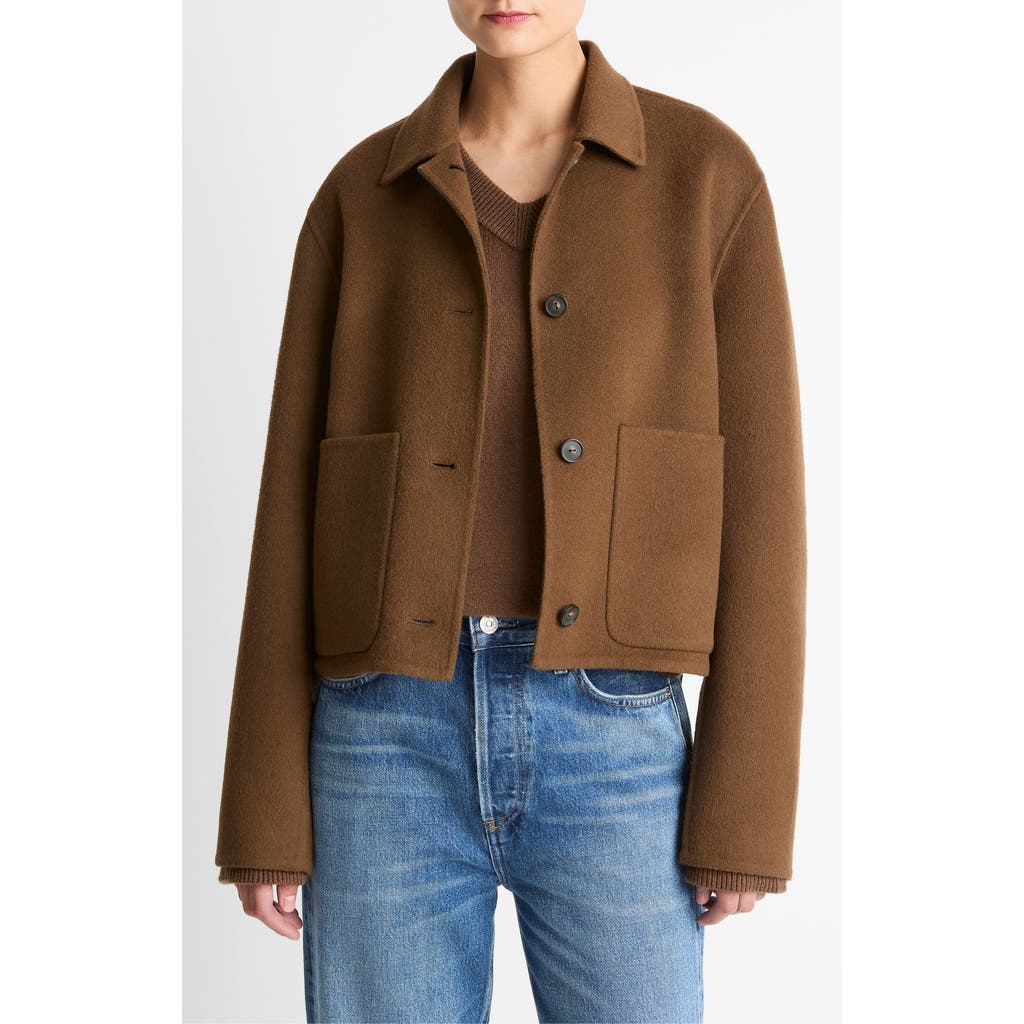 Vince Wool Blend Short Jacket In Brown