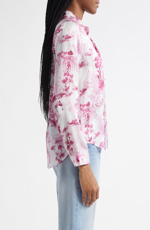 L Agence L'agence Tyler Peacock Print Silk Button-up Shirt In White/pink Porcelain Toile