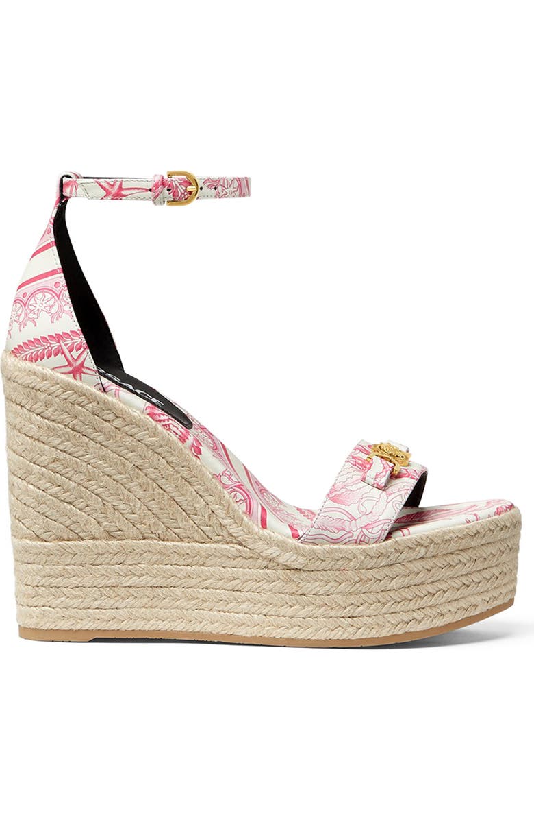 Versace Medusa Espadrille Wedge Sandal, Alternate, color, Eggshell Dragonfruit Gold