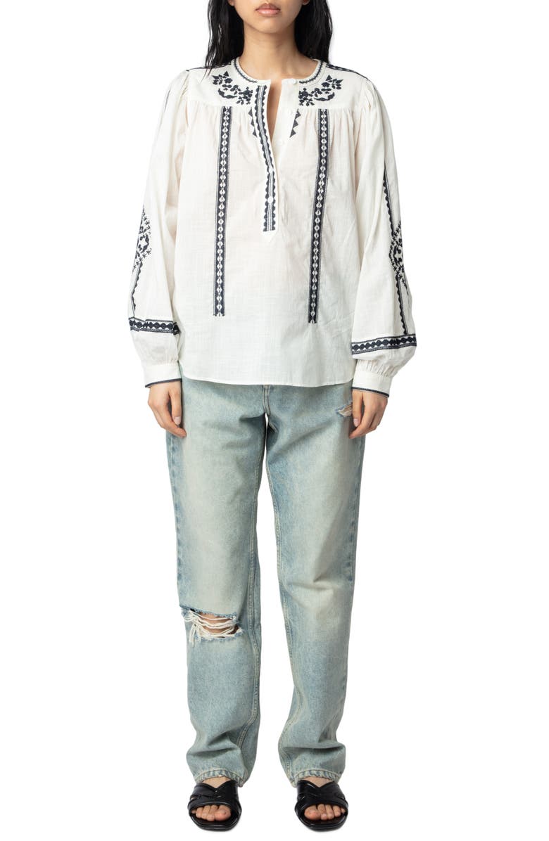 Zadig & Voltaire Tigy Kozak Cotton Popover Shirt, Alternate, color, 