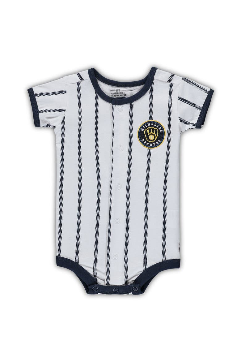 Newborn White/Navy Milwaukee Brewers Power Hitter Short Sleeve Bodysuit, Alternate, color, White