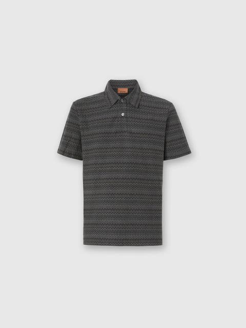 Short Sleeve Cotton Polo With Zigzag Pattern