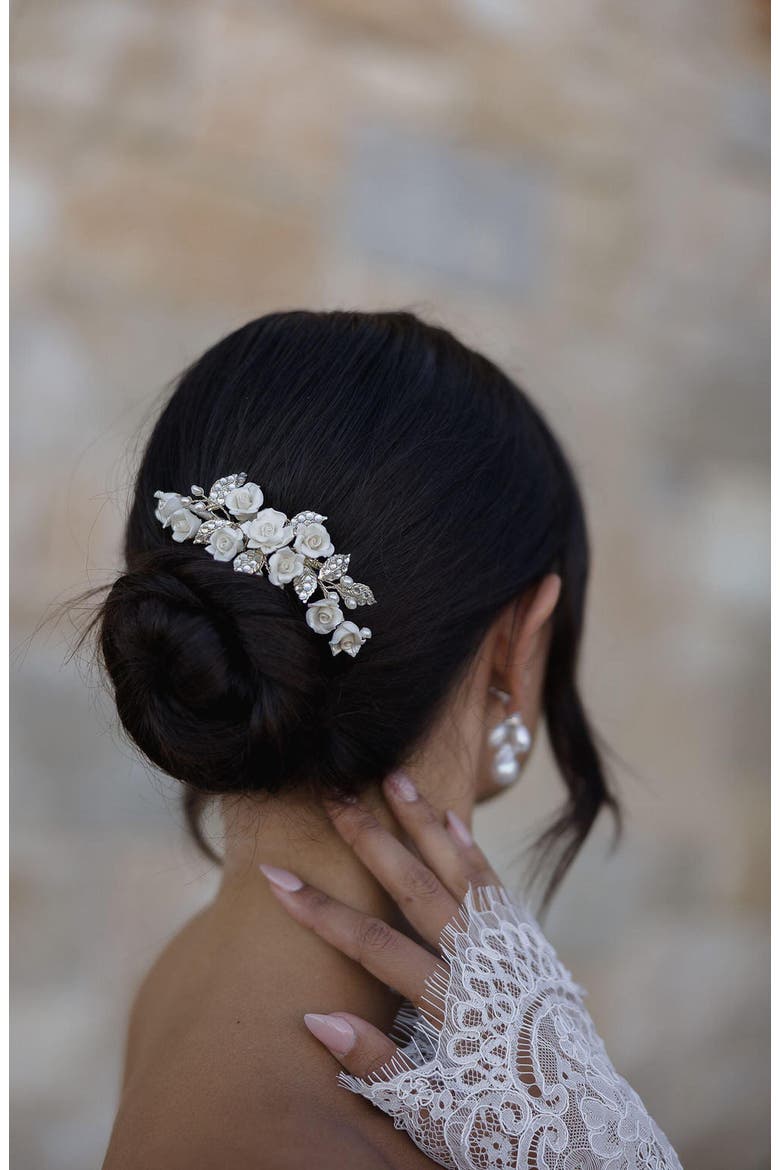 Victoria Crystal Floral Comb, Alternate, color, Silver