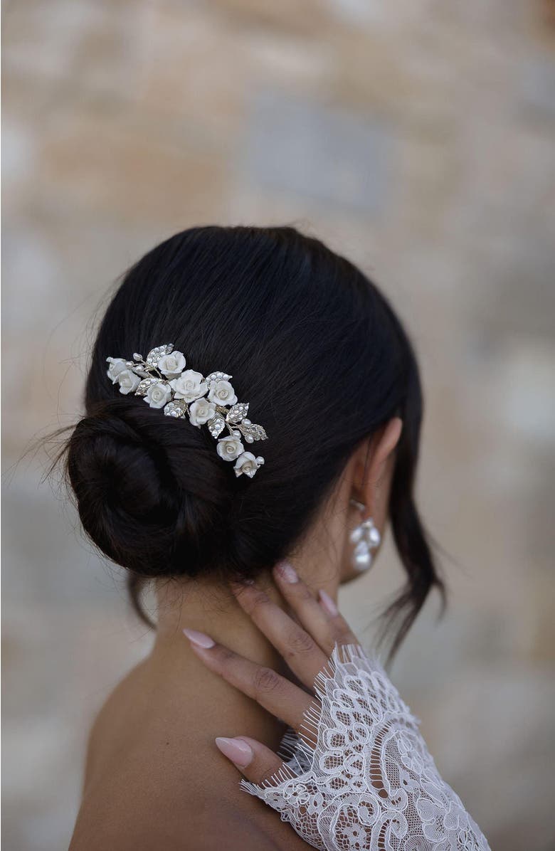 Untamed Petals Victoria Crystal Floral Comb, Alternate, color, Silver