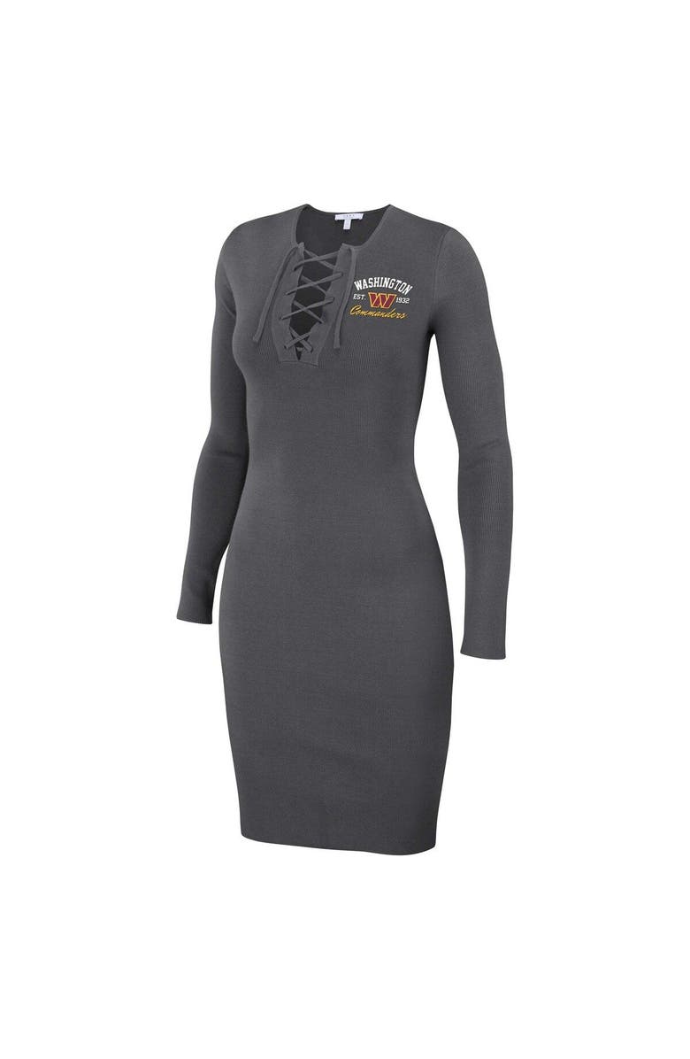 WEAR by Erin Andrews Women's WEAR by Erin Andrews Charcoal Washington Commanders Lace Up Long Sleeve Dress, Alternate, color, 