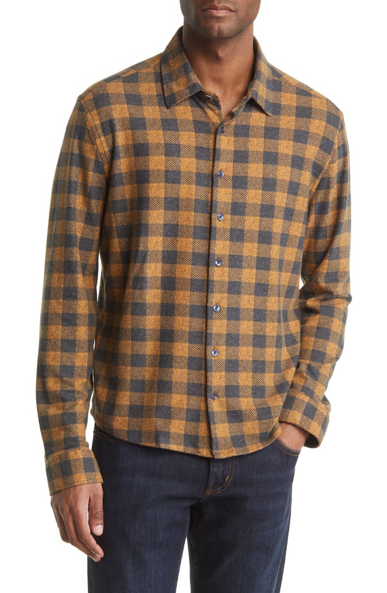 Stone Rose Dry Touch<sup>®</sup> Performance Buffalo Check Flannel Button-Up Shirt, Main, color, 