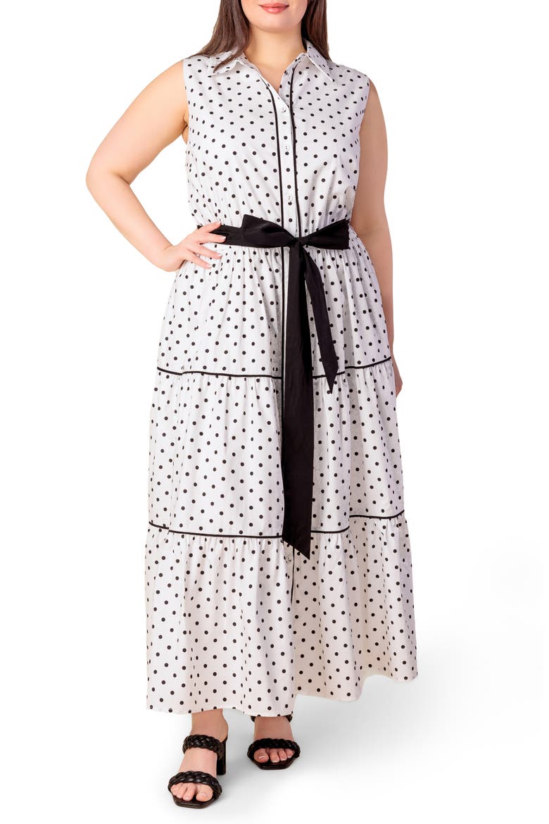 Print Woven Midi Dress, Main, color, WHITE BLACK