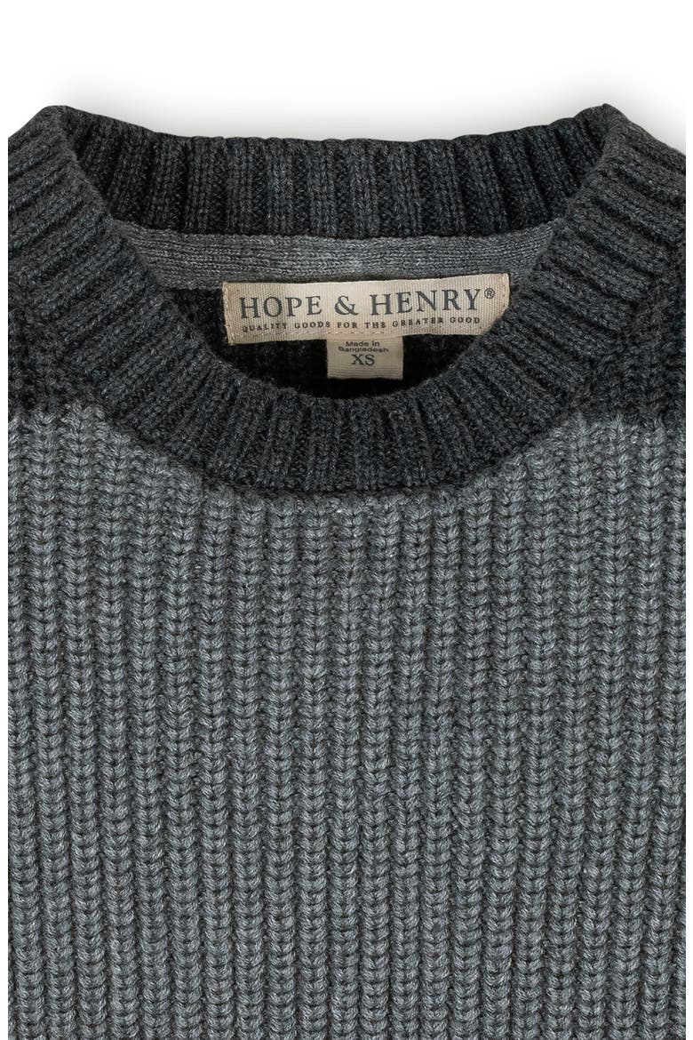 Kids' Organic Long Sleeve Shoulder Detail Crewneck Pullover Sweater, Alternate, color, Gray Heather Colorblock