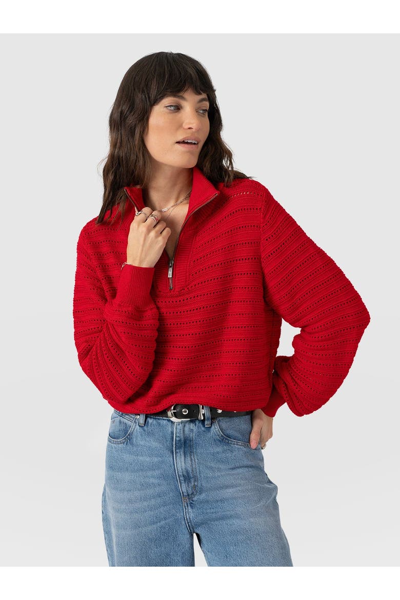 Ester Quarter Zip Knit Top, Alternate, color, Red