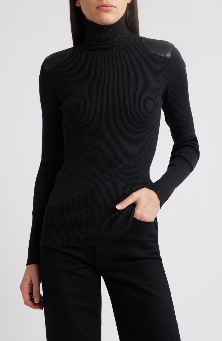Lauren Ralph Lauren Embellished Rib Cotton Blend Turtleneck Top, Main, color,