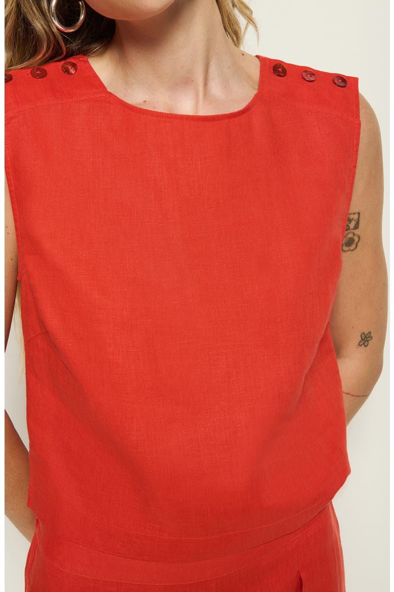 Cara Sleeveless Linen Top, Alternate, color, AURORA RED