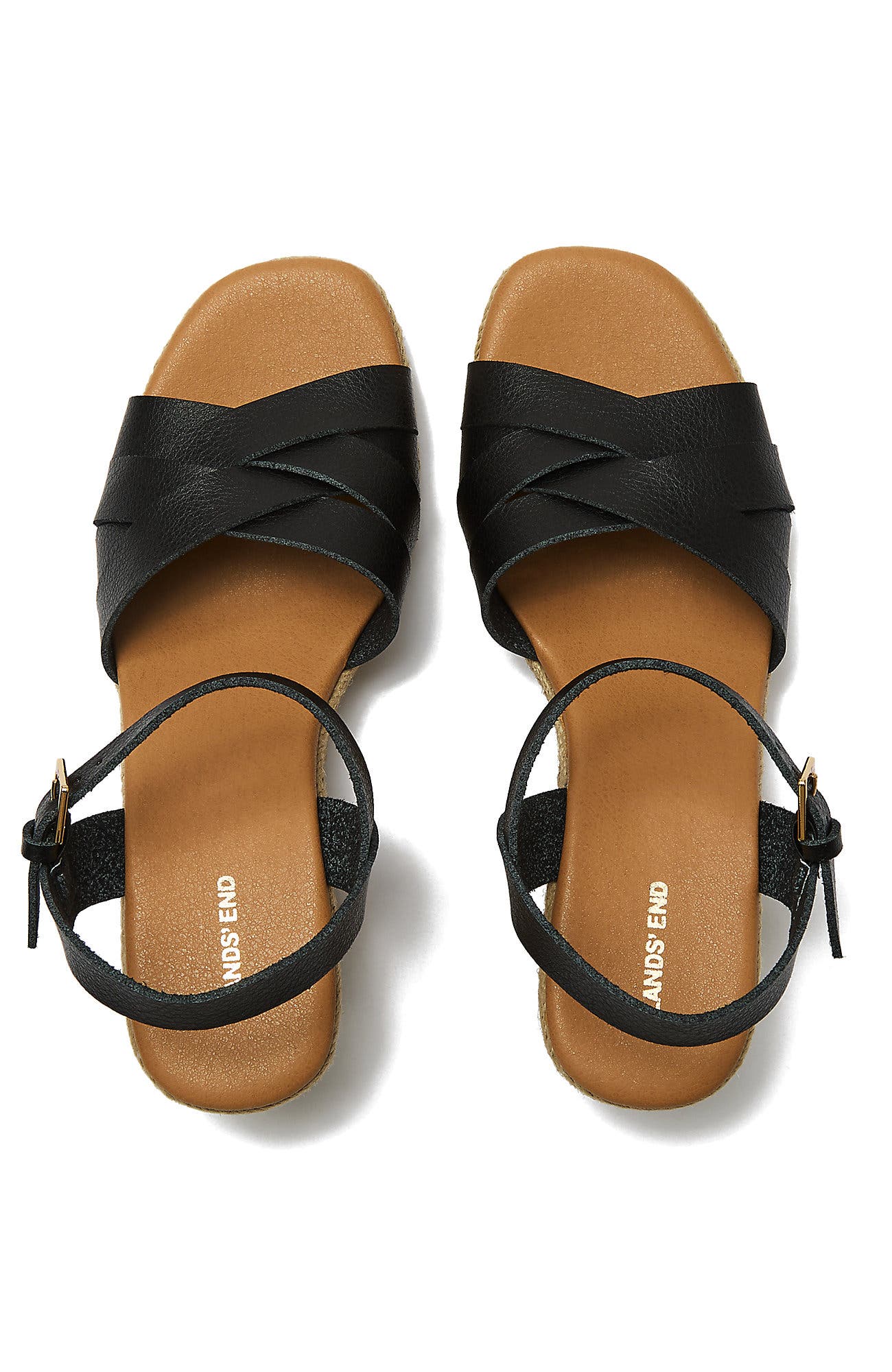 Lands' End Espadrille Wedge Sandals, Alternate, color, Black