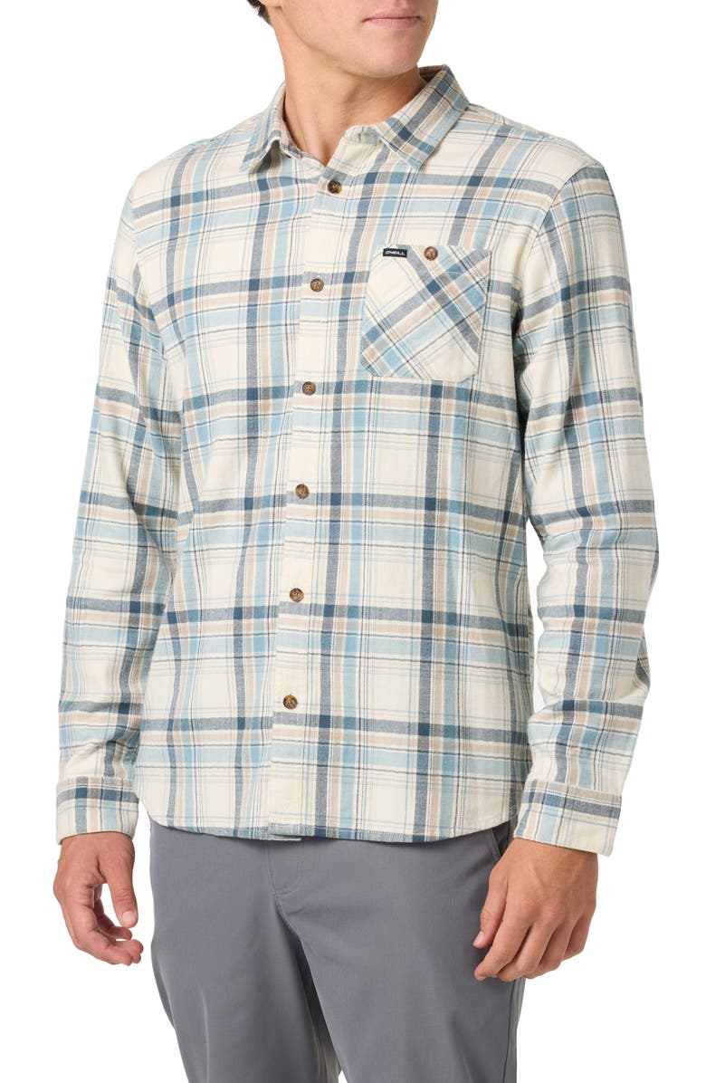O'Neill Redmond Plaid Flannel Button-Up Shirt, Alternate, color, Cream