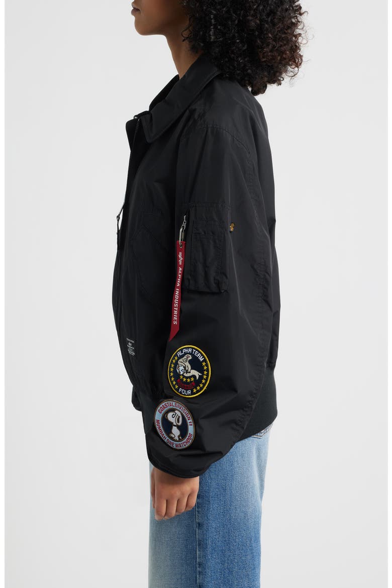 Patch Detail Relaxed Fit Flight Jacket, Alternate, color, BLACK