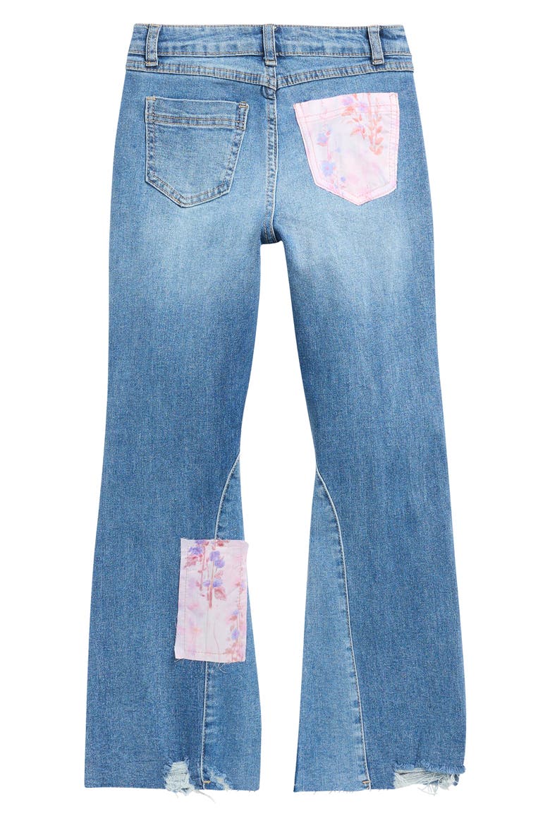 Kids' Ripped Floral Patch Flare Jeans, Alternate, color, INDIGO