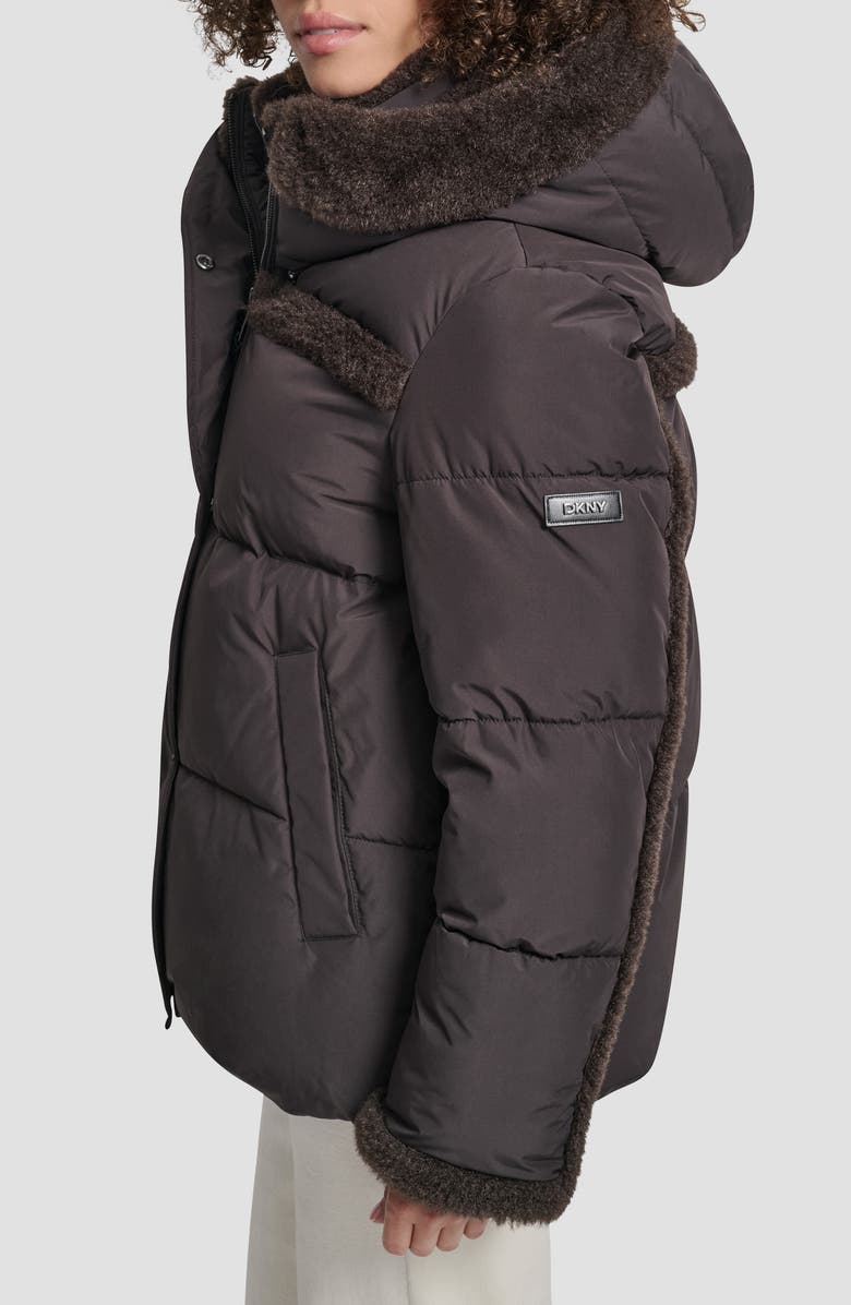 DKNY Faux Fur Spill Hooded Puffer Jacket, Alternate, color, Bitter