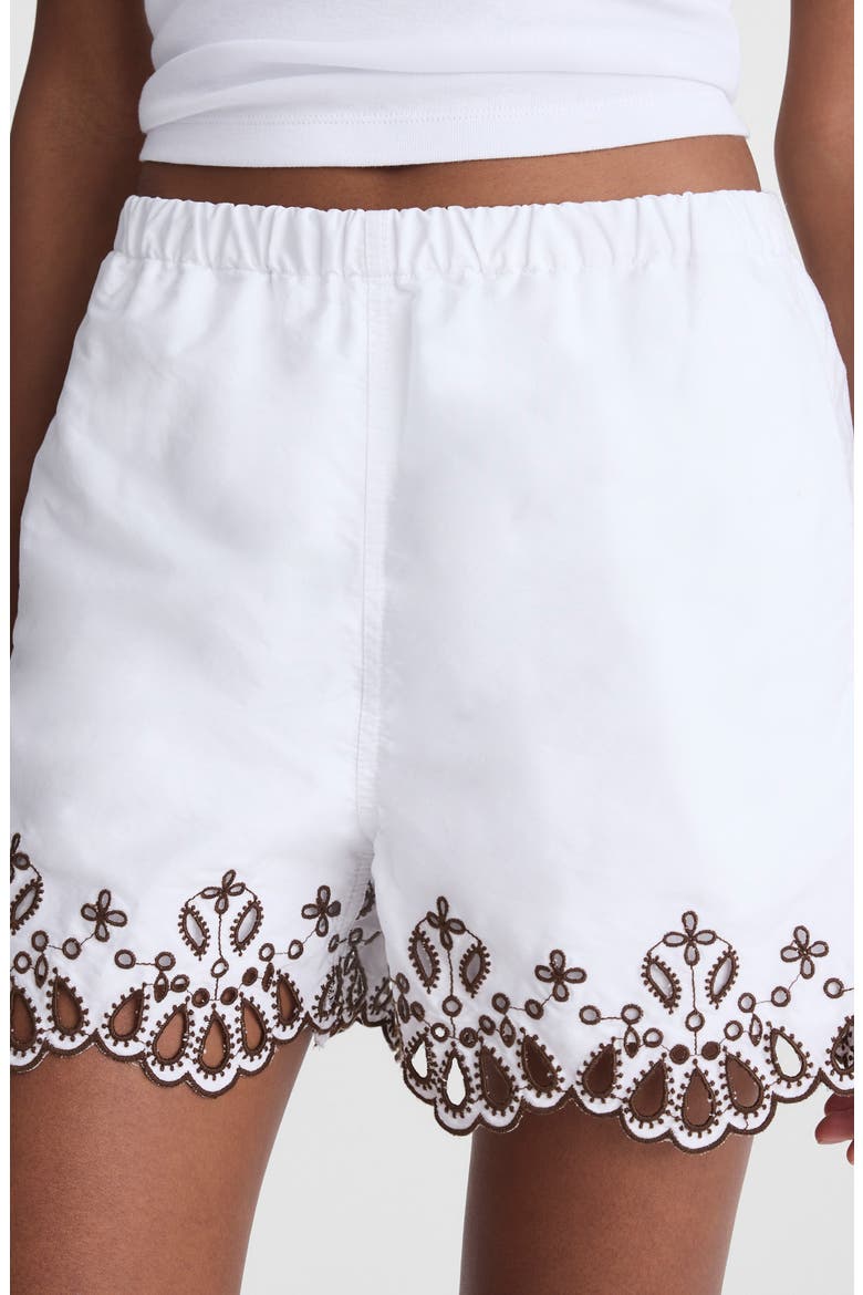 Embroidered Pull-On Poplin Shorts, Alternate, color, WHITE W BROWN EYELET