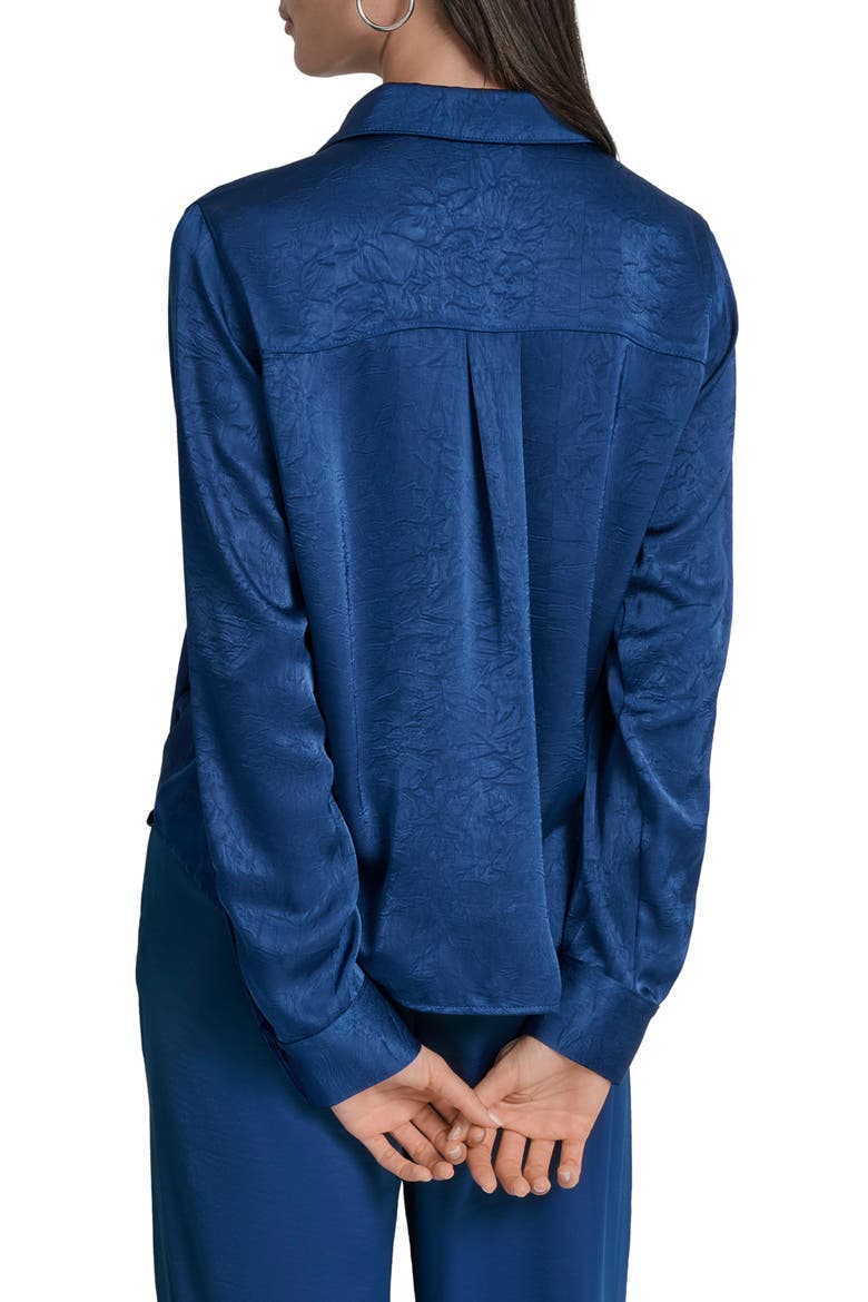 Twist Front Crinkle Satin Shirt, Alternate, color, CADET BLUE