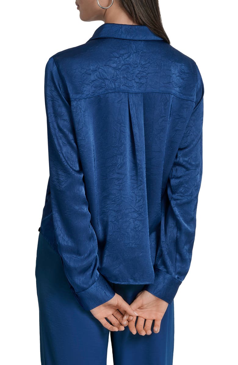 DKNY Twist Front Crinkle Satin Shirt, Alternate, color, Cadet Blue