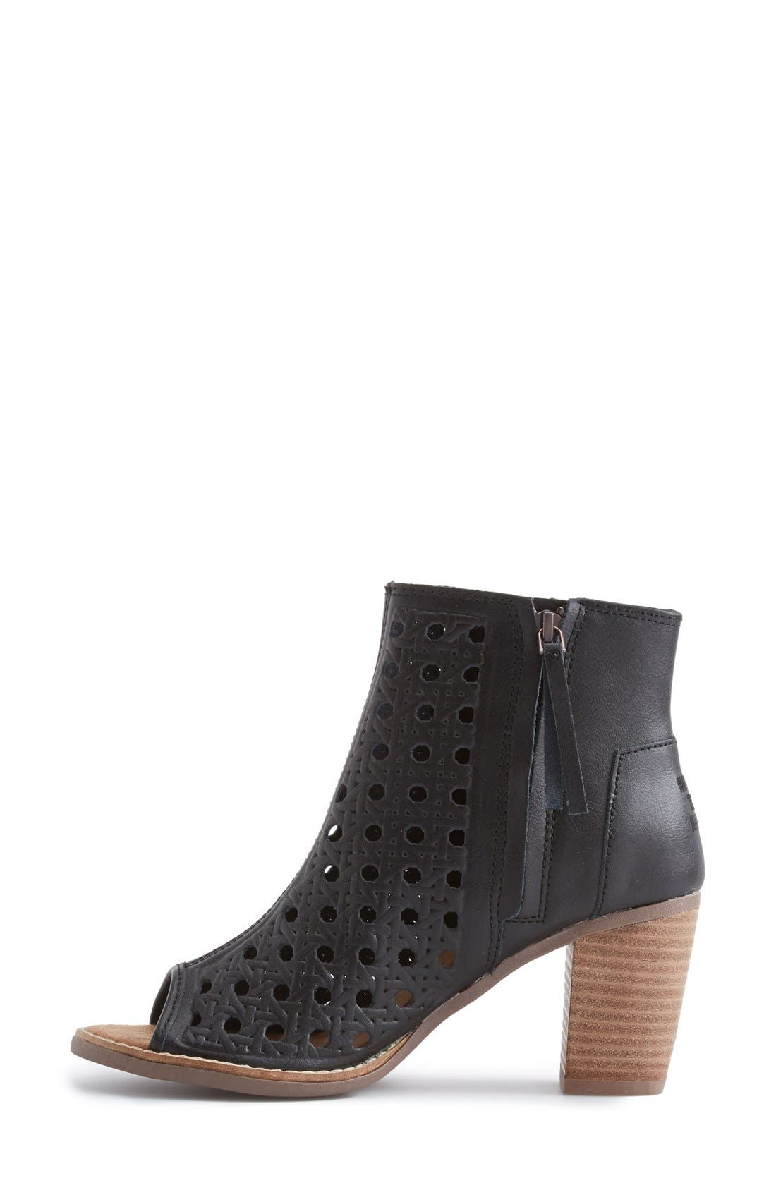 'Majorca' Basket Weave Leather Peep Toe Bootie, Alternate, color, BLACK