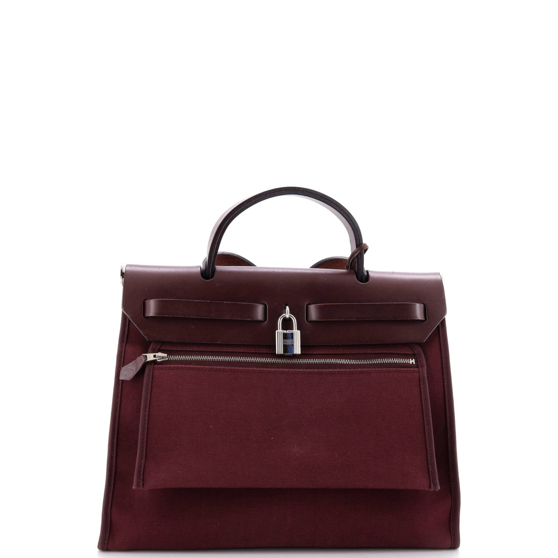 Pre-Owned Hermes Herbag Zip Leather and Toile 31, Alternate, color, Bordeaux