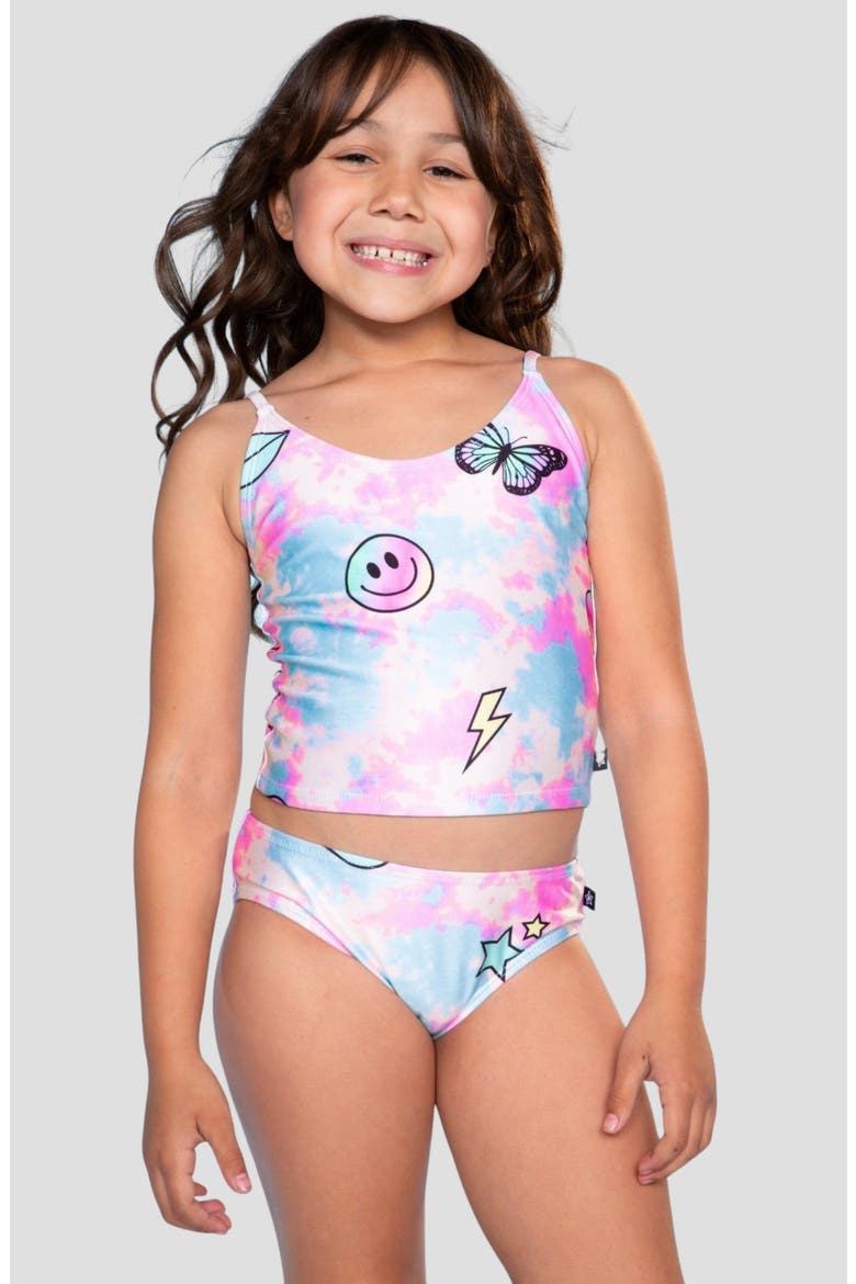 Kids' High Shine Tankini Two-Piece Swimsuit, Alternate, color, PASTEL RAINBOW