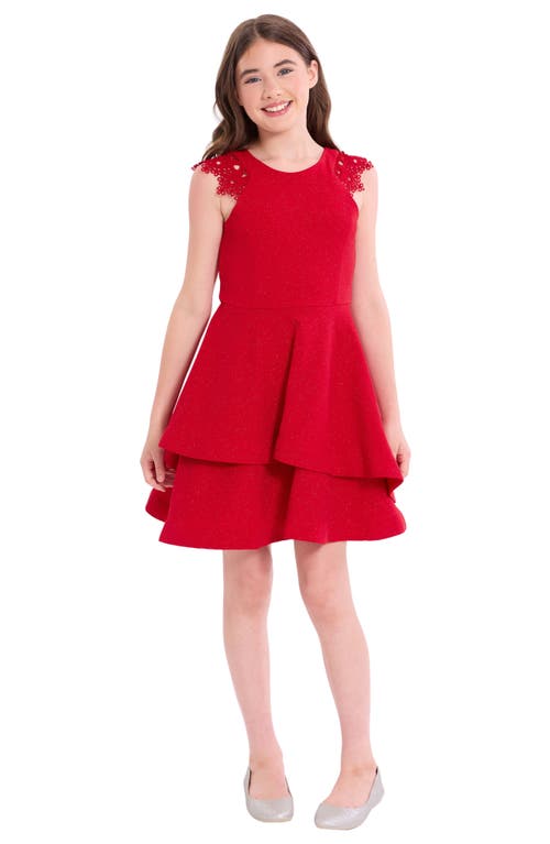 Iris & Ivy Kids' Metallic Lace Trim Party Dress In Red