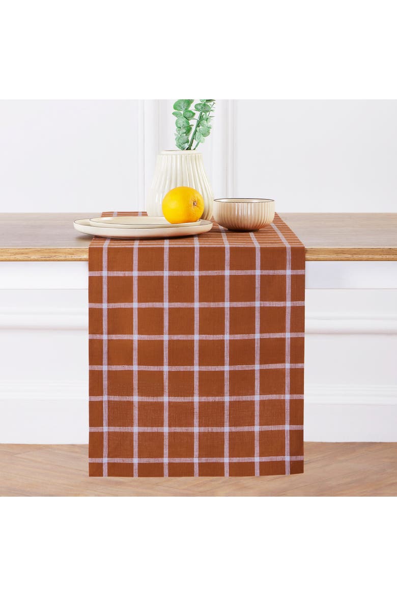 Linen Table Runner - Windowpane, Main, color, Cinnamon