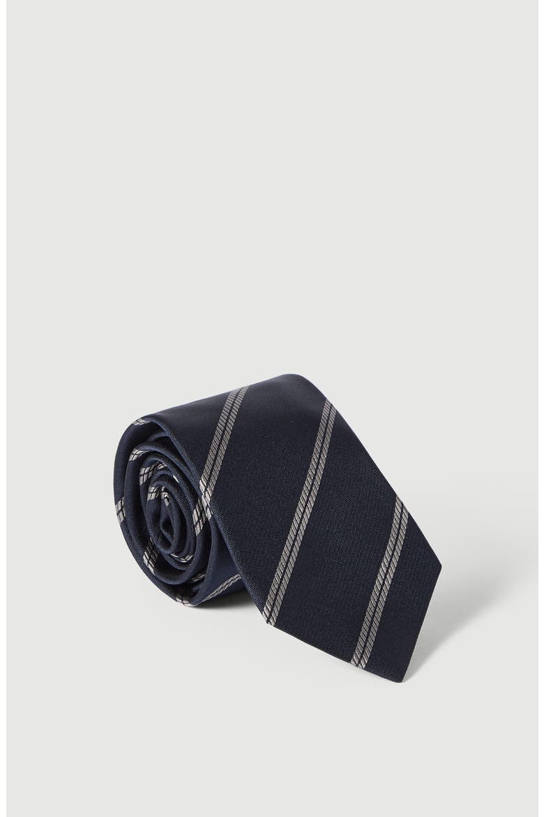 Striped silk tie, Alternate, color, Navy Blue