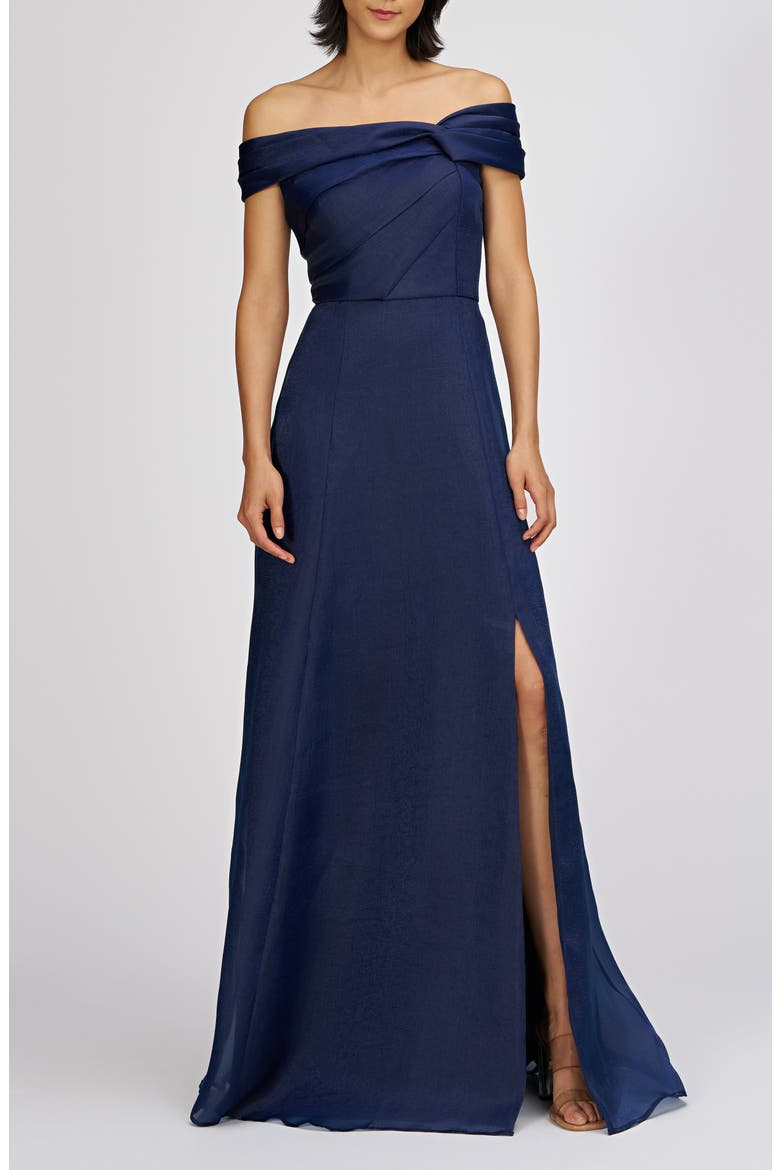Isadora Off the Shoulder Organza Gown, Main, color, NAVY