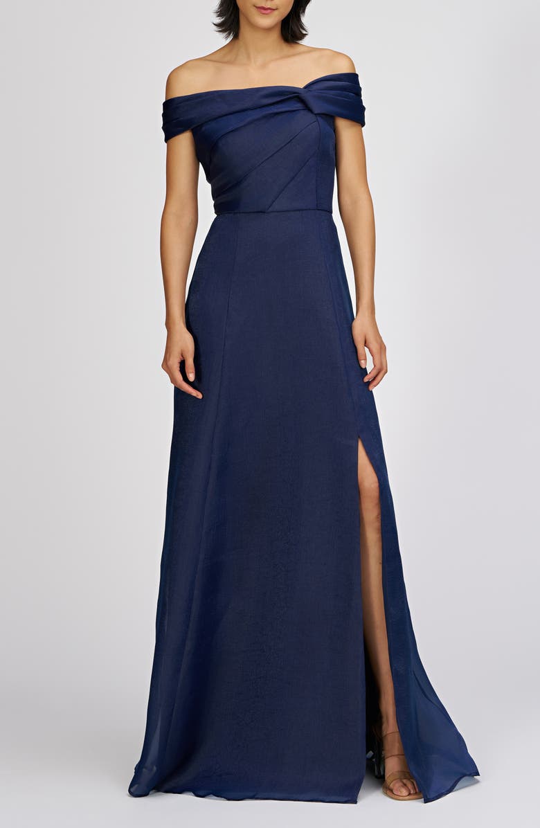 JS Collections Isadora Off the Shoulder Organza Gown, Main, color, Navy