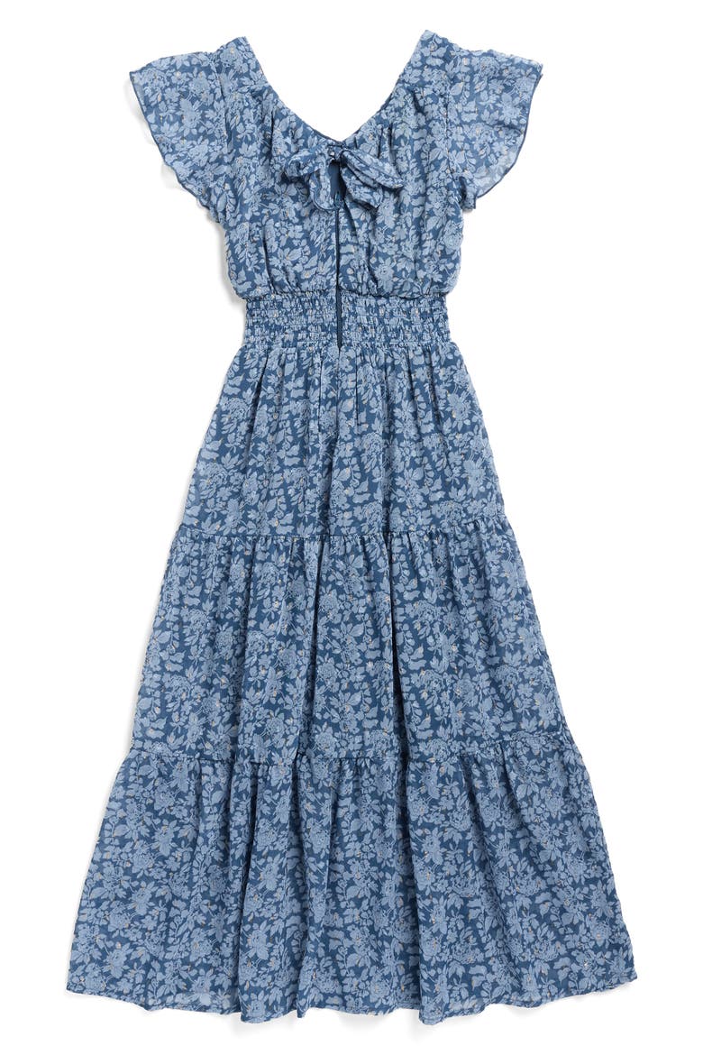 Tiered Floral Midi Dress, Alternate, color, NAVY/ BLUE