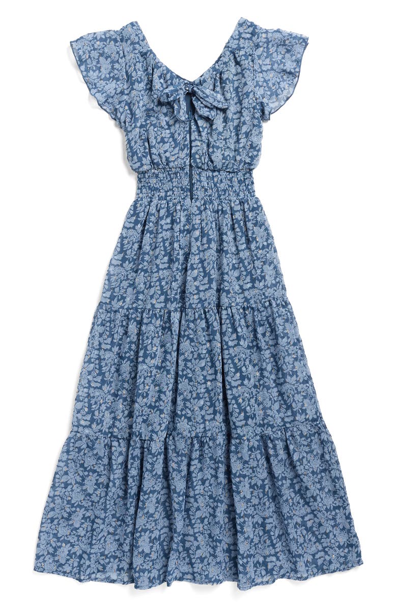 LOVE, NICKIE LEW Tiered Floral Midi Dress, Alternate, color, Navy/ Blue