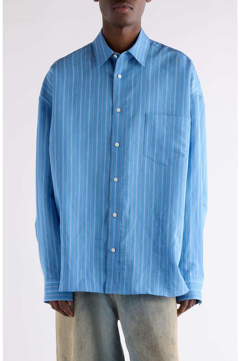 Roffia Stripe Overisze Button-Up Shirt, Main, color, BLUE MULTI