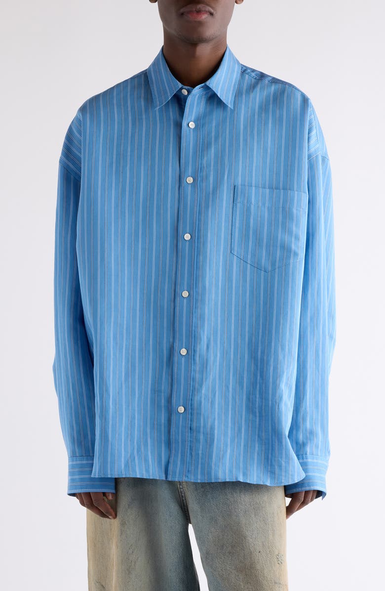 Acne Studios Roffia Stripe Overisze Button-Up Shirt, Main, color, Blue Multi