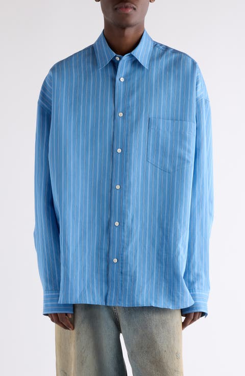 Roffia Stripe Overisze Button-Up Shirt
