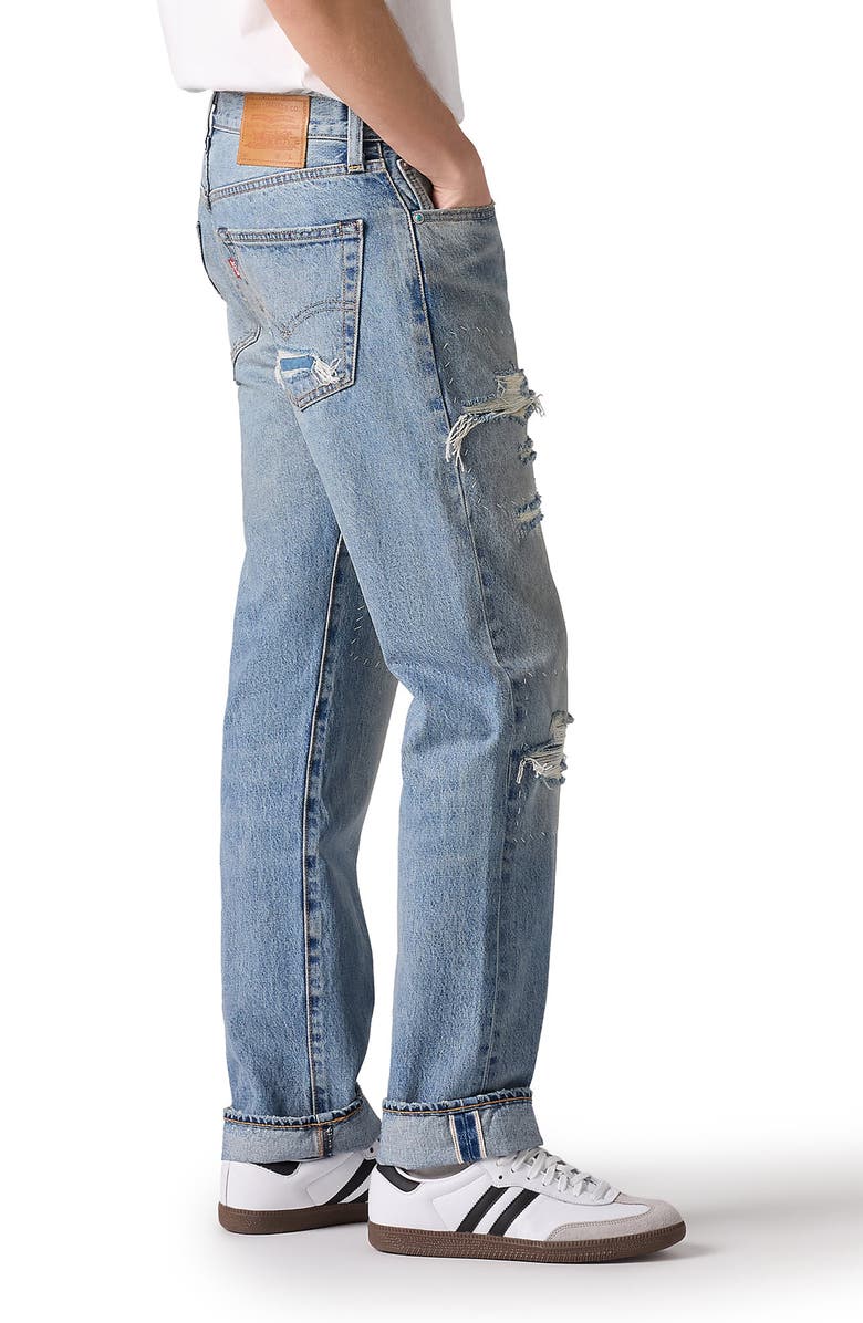 Levi's<sup>®</sup> 501<sup>®</sup> Original Straight Leg Selvedge Jeans, Alternate, color, Turquoise Rivet Dx Selv