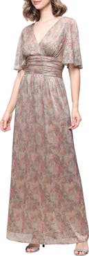 SL FASHIONS Metallic Floral Print A-Line Dress