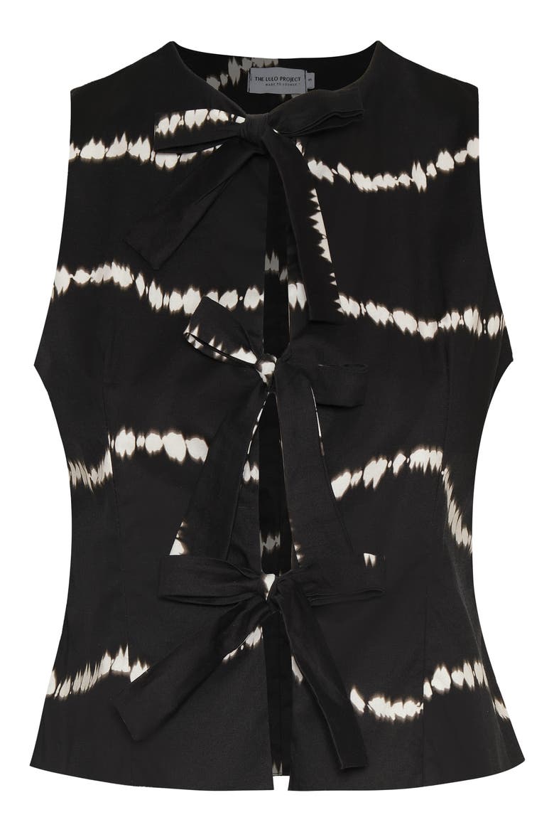 Cliff Tie Dye Cotton Tie Front Top, Alternate, color, BLACK WAVES