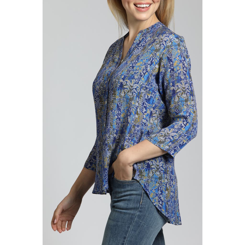 Apny Abstract Print Button-up Shirt In Blue/green Multi