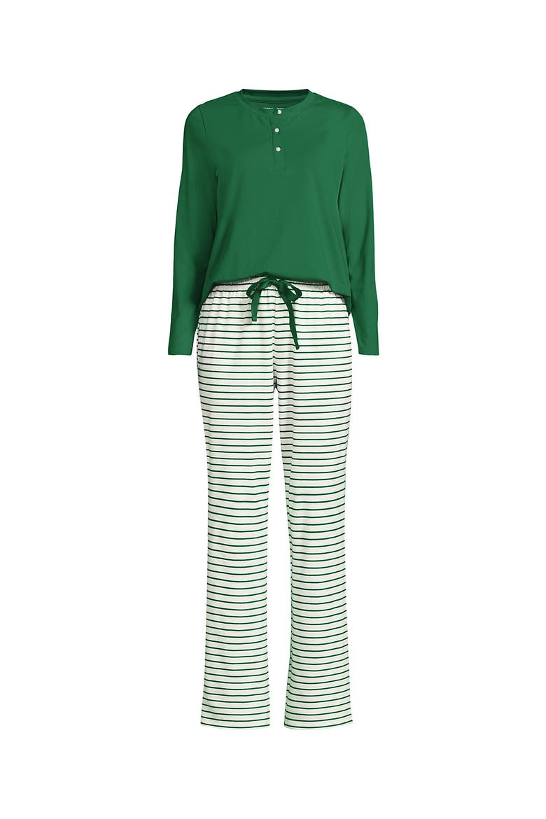 Plus Size Knit 2 Piece Pajama Set - Long Sleeve Top and Pants, Alternate, color, Ivory/Clover Simple Stripe