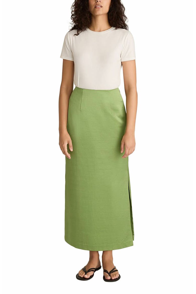 Slub Sateen Midi Skirt, Main, color, Fern