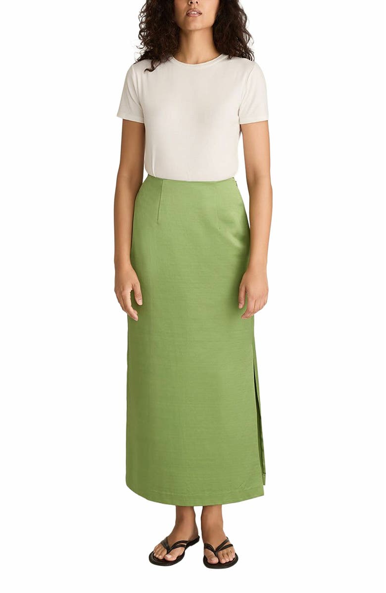 Rebecca Taylor Slub Sateen Midi Skirt, Main, color, Fern