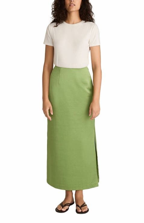 Slub Sateen Midi Skirt