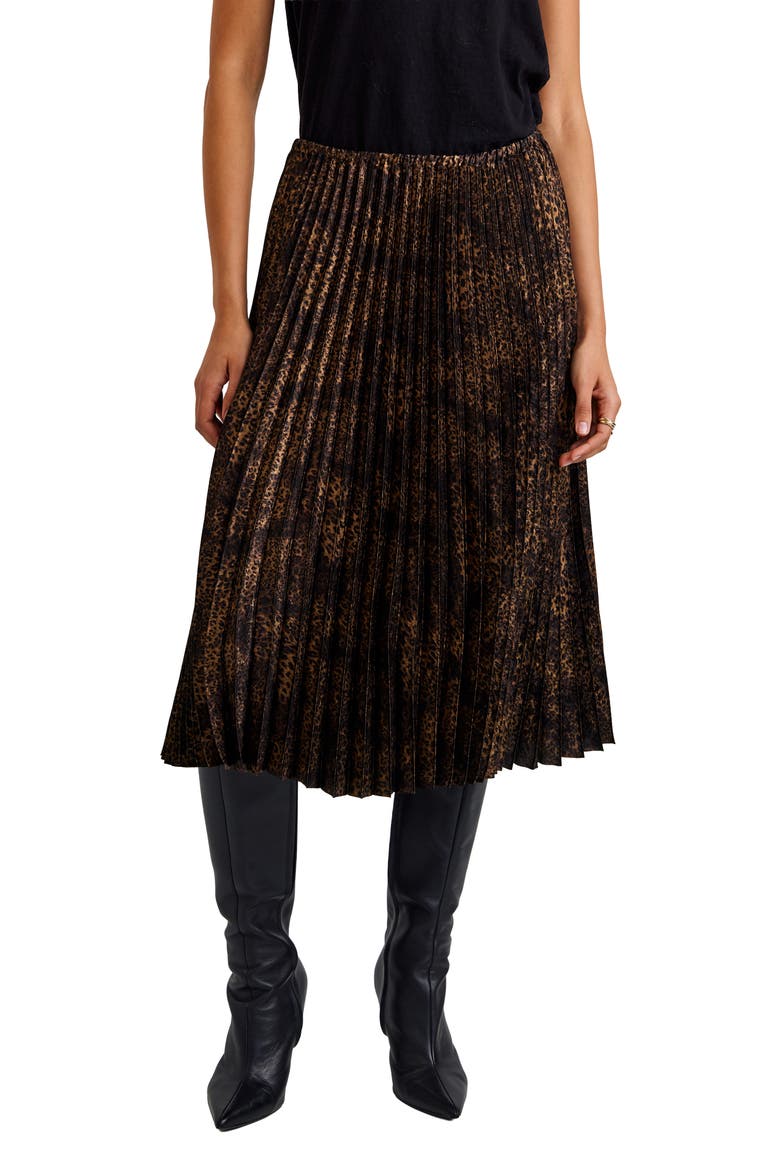 Metallic Leopard Print Pleated Skirt, Main, color, MICRO LEOPARD
