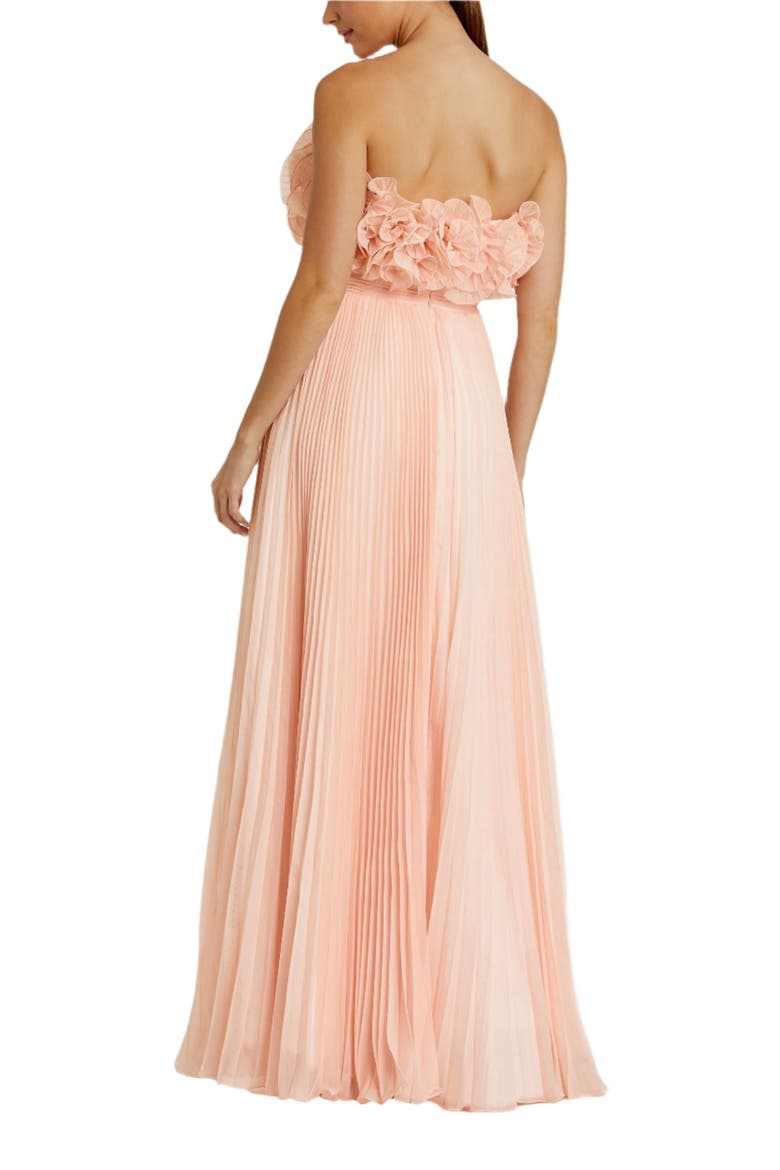 Women's Pleated Chiffon Strapless Gown With Ruffles, Alternate, color, Blush