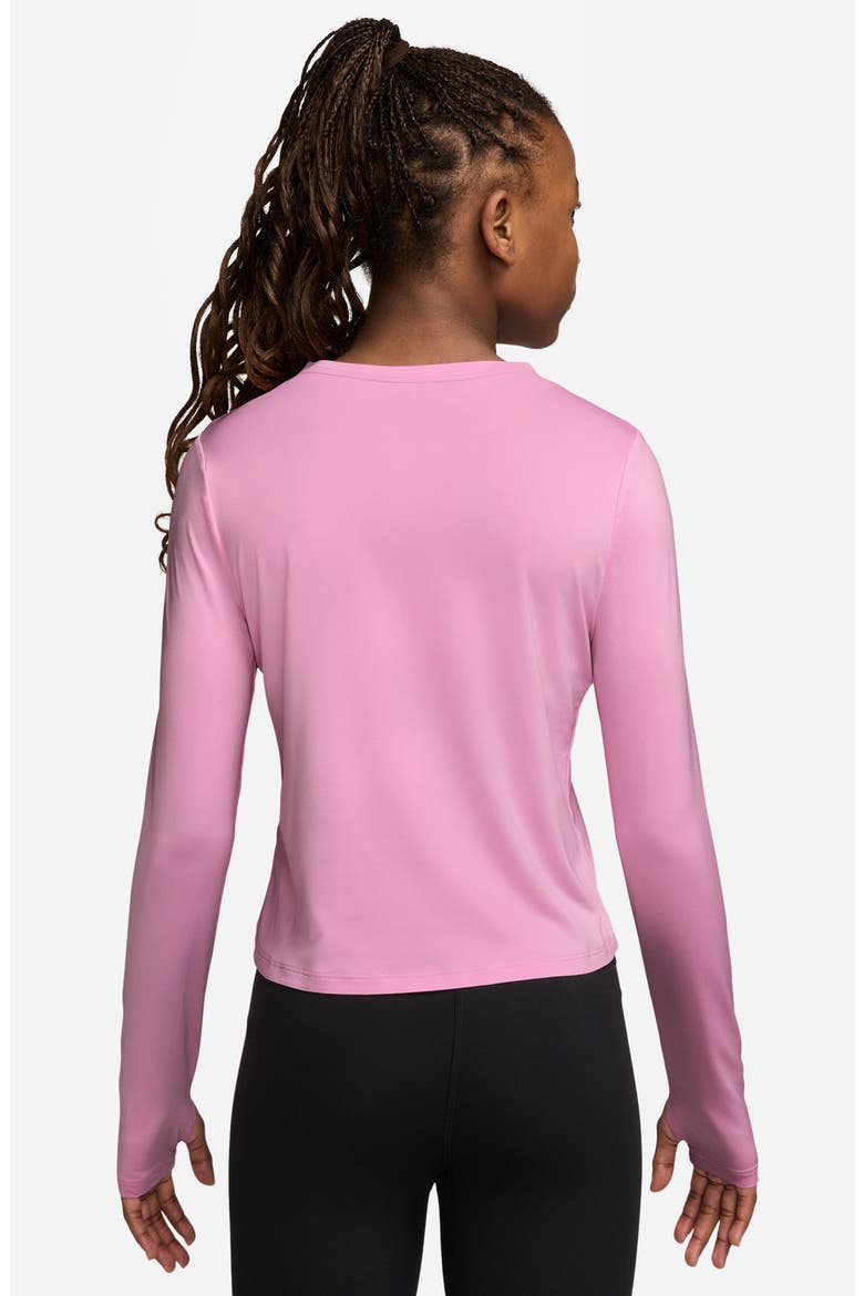 Kids' Dash Logo Dri-FIT Long Sleeve Graphic T-Shirt, Alternate, color, PINK RISE/ WHITE