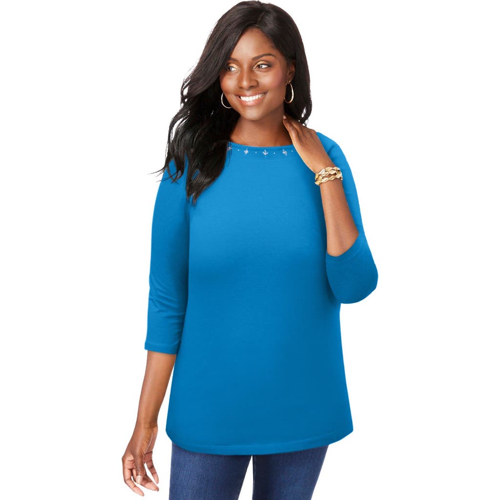 Jessica London Stretch Cotton Boatneck Tunic In Blue