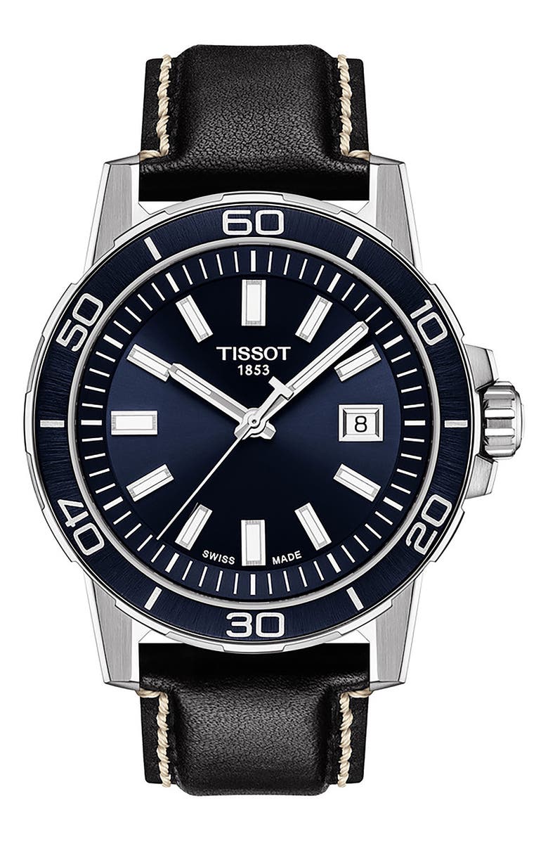 Tissot Supersport Qua Leather Strap Watch, 44mm, Main, color,