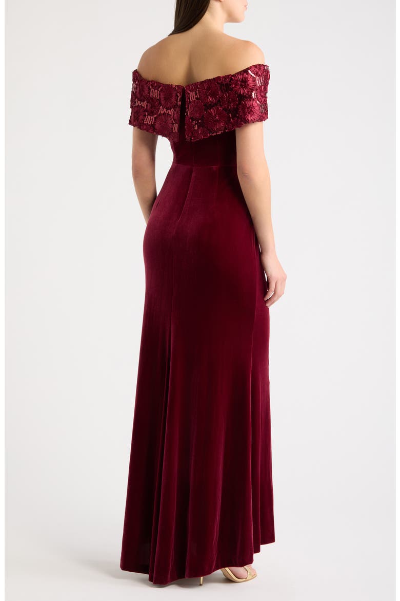 Velvet Off the Shoulder Gown, Alternate, color, WINE